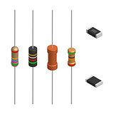 Set of different resistors in 3D, vector illustration.
