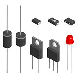 Set of different diodes in 3D, vector illustration.