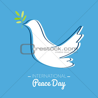 International peace day with drawing of a dove with olive branch