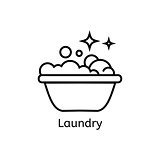 Basin with soap simple line icon. Laundry thin linear signs. Washing simple concept for websites, infographic, mobile applications.