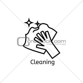 Hand holding simple line icon. Cleaning thin linear signs. Clean and shine simple concept for websites, infographic, mobile applications.
