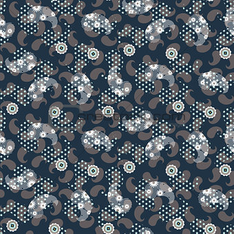 Paisley blue mesh pattern seamless vector.