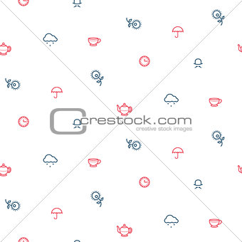 English tea party simple red and blue traditional line vector pattern.