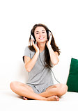 Beautiful woman listen music