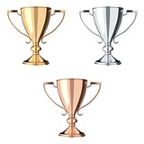 Golden, silver and bronze trophy set