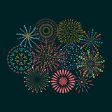 Firework icon set with petard, stars. Festival and event