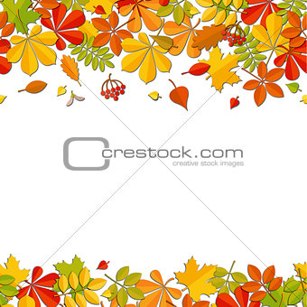 Seamless border autumn falling leaf isolated on white background.