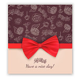 Sketch pattern and red ribbon bow.