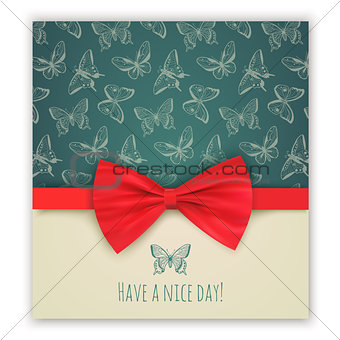 Sketch butterflies and red ribbon bow.