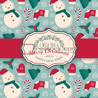 Winter objects pattern and greeting text.