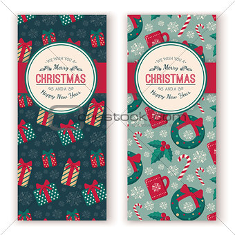 Holiday objects pattern and greeting text.