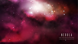 Intergalactic vector background with a bright colorfut nebula and stars. Fantasy scientific astronomical illustration.