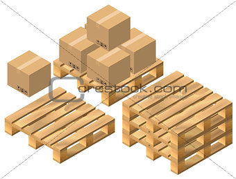 Set pallet and cardboard boxes