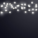 White Christmas incandescent light strings on the dark gray background. Vector outdoor patio lights.