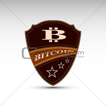 The vector shield with bitcoin symbol