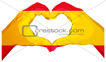 Two palms make heart shape. Spanish flag
