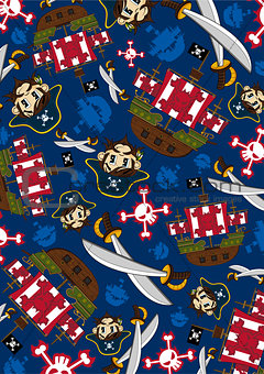 Cartoon Pirate and Ship Pattern