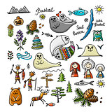 Travel icons set, Baikal, Russia. Sketch for your design