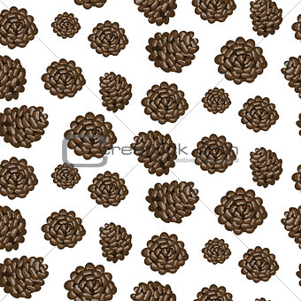 Fir cones seamless vector white background pattern.