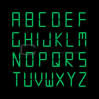 Digital english alphabet. Green font