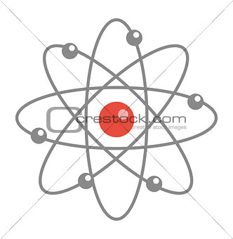 Atom molecule icon, flat, cartoon style. Isolated on white background. Vector illustration.