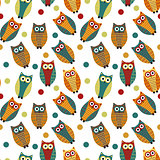Cute owl kids seamless pattern, vintage style. Funny birds endless baby background. Vector illustration.