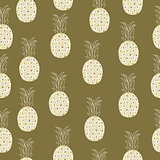 Vintage pineapple seamless pattern, retro style. Summer fruit endless background. Vector illustration.