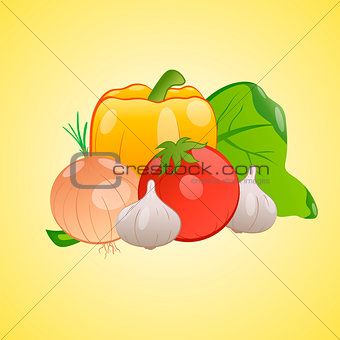 Vector image of vegetables together on a yellow background