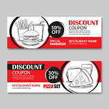 Fast food gift voucher and coupon sale discount template flat de