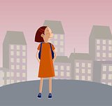 Cute girl in uniform going to school with backpack