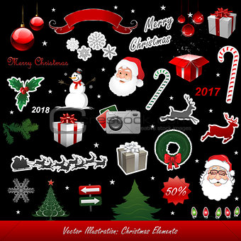 Christmas vector elements isolated on black