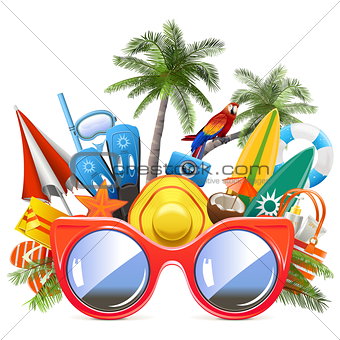 Vector Beach Concept with Red Sunglasses