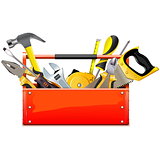 Vector Red Toolbox with Hand Tools