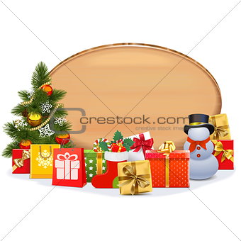 Vector Christmas Gifts with Oval Board