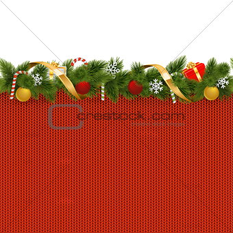 Vector Christmas Border with Knitted Pattern