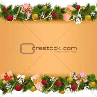 Vector Christmas Border with Paper Scroll