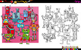 robot characters group coloring book