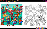 pirate characters group coloring book