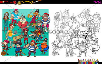 pirate characters group coloring book