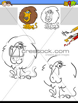 drawing and coloring worksheet with lion