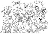 playful children group coloring book