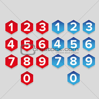 Number set hexagon button