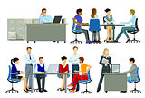 Office workplace, group of people at workplace, illustration