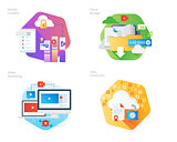 Material design icons set for mobile services and solutions, cloud storage, video marketing, data protection
