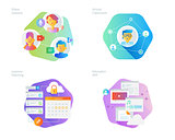 Material design icons set for online education, apps, virtual classroom, education network, lecture program for teachers