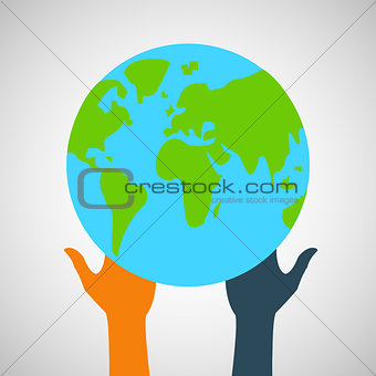 Stock flat icon globe and hands eps