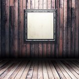 3D grunge wood interior with blank picture frame