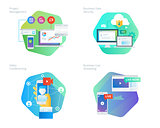 Material design icons set for project management, business data security, video conferencing, business live streaming