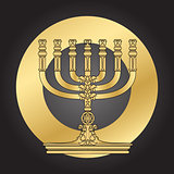 Jewish Menorah candlestick. Elegant greeting card.