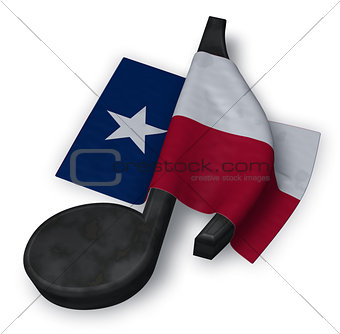 music note symbol and flag of texas - 3d rendering